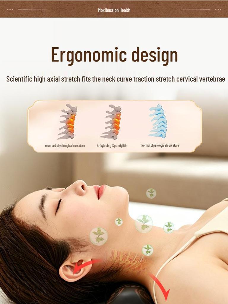 Red Bianstone Moxibustion Neck Pillow: Portable Cervical Spine Heat Therapy Device for Home Use