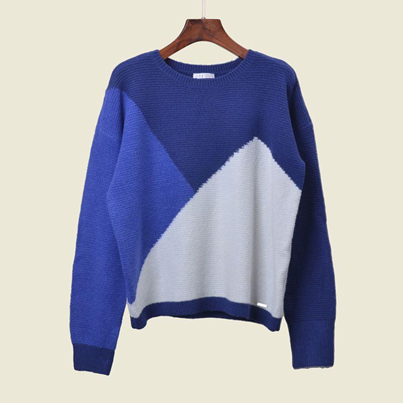 

Fashion Wind Colored Pullover Sweater Export Fall and Winter Small Loose Casual Thermal Bottoming Shirt Blue and White L