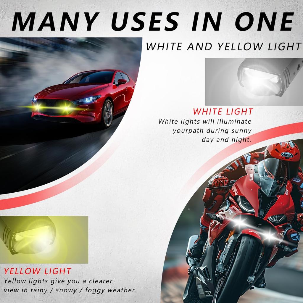 Motorcycle Driving Lights Double Color Lights White/Amber 3 Modes Hi/Lo Beam Sport Front Grille LED Lights with Lens Waterproof for SUV ATV Bike UTV