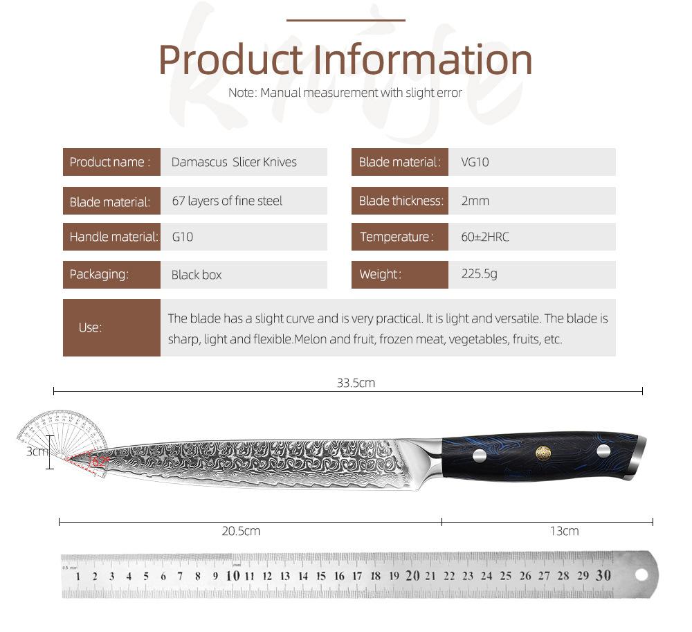 67 Lagen Damaststahl-Schneidemesser, G10-Griff, Küchenmesser, Sushi-Schneidemesser, Sashimi-Messer