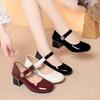 4cm Britischer Stil Flachmund Atmungsaktiv Glänzende Lederschuhe Mary Janes 2025 Frühling Mittelhohe Blockabsätze Schuhe für Büro Mutter Arbeit
