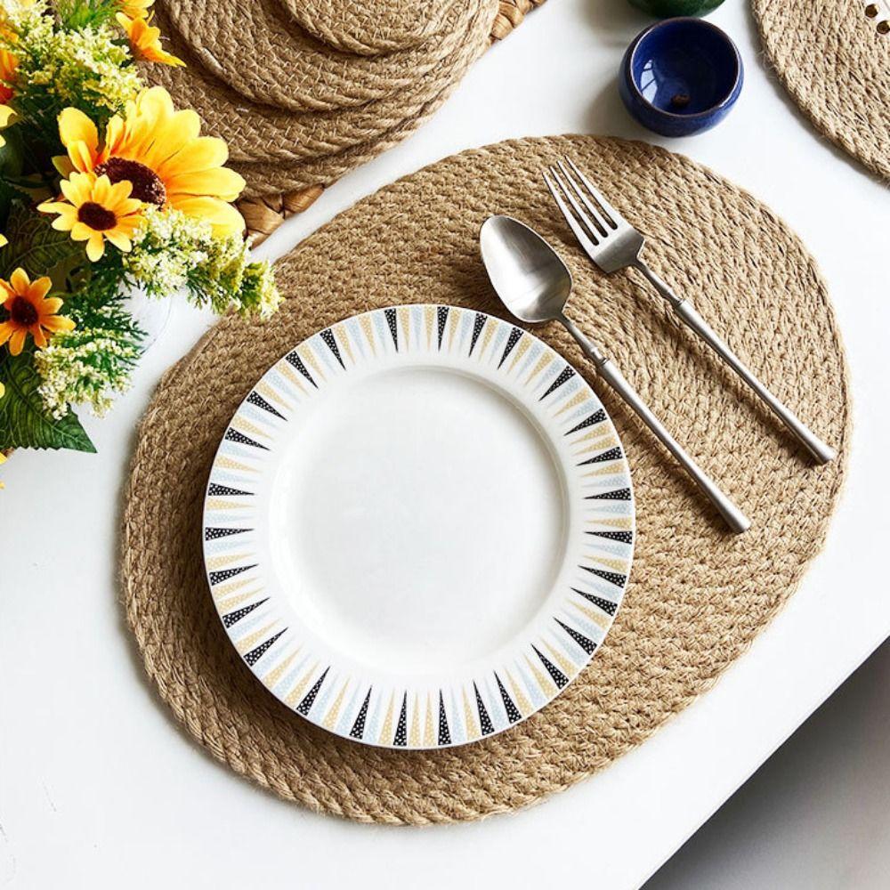 

Anti Scalding Oval Woven Placemat Non-slip Insulation Pad Household Straw Braided Table Mat Pot oval woven placemat
