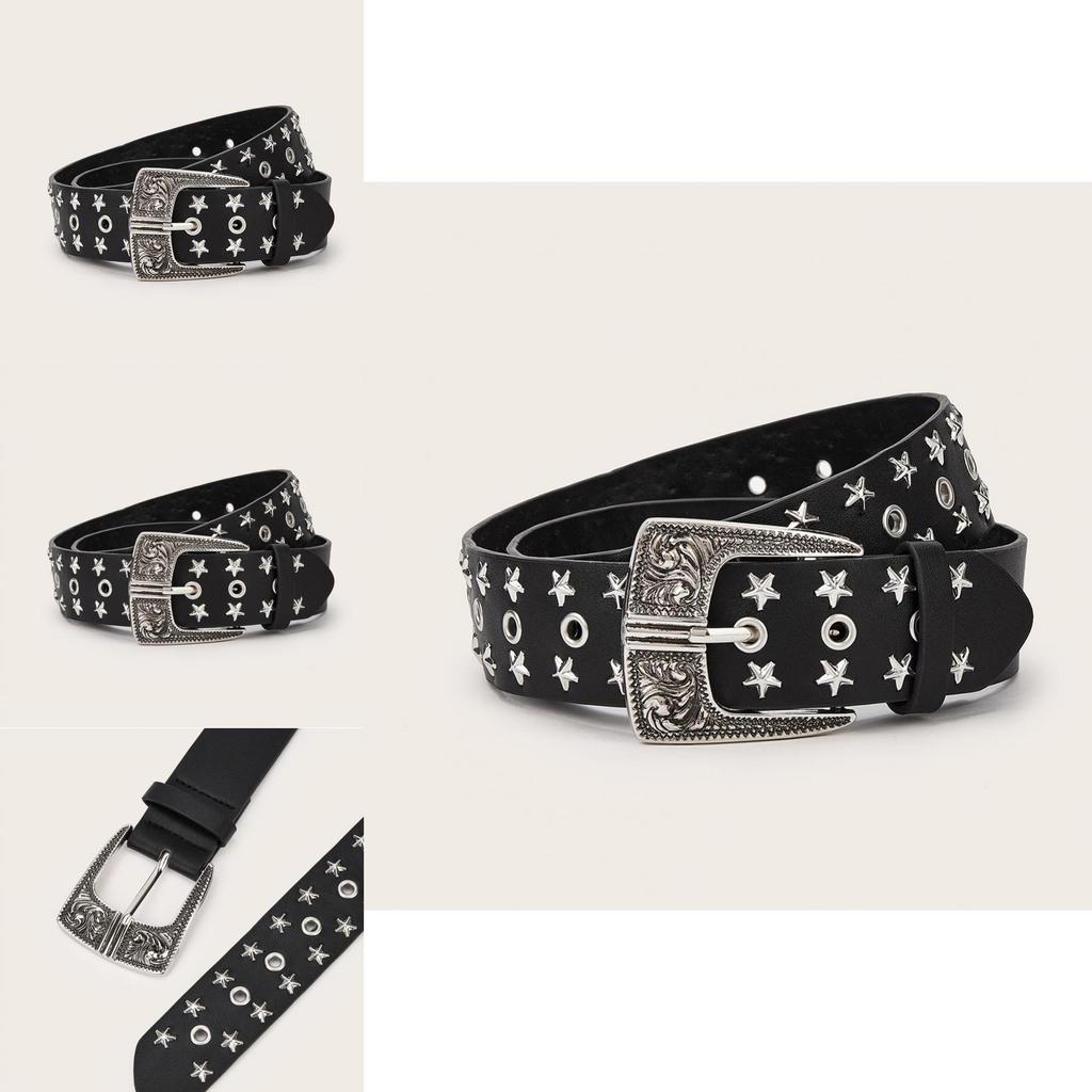 Punk Rock Pu-Ledergürtel Mit Nieten Und Sternkompass-Design Für Modebegeisterte