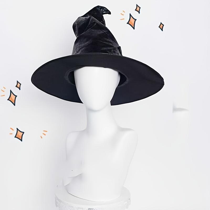 Black Velvet Witch Hat for Halloween Stylish Cosplay Accessory with Broomstick Design, Perfect for Costume Parties & Themed Events, Without Battery