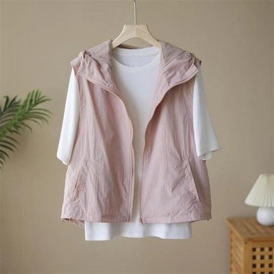 Women's Summer Sun Protection Thin Rushing Vest Solid Color Hooded Casual Sports Jacket