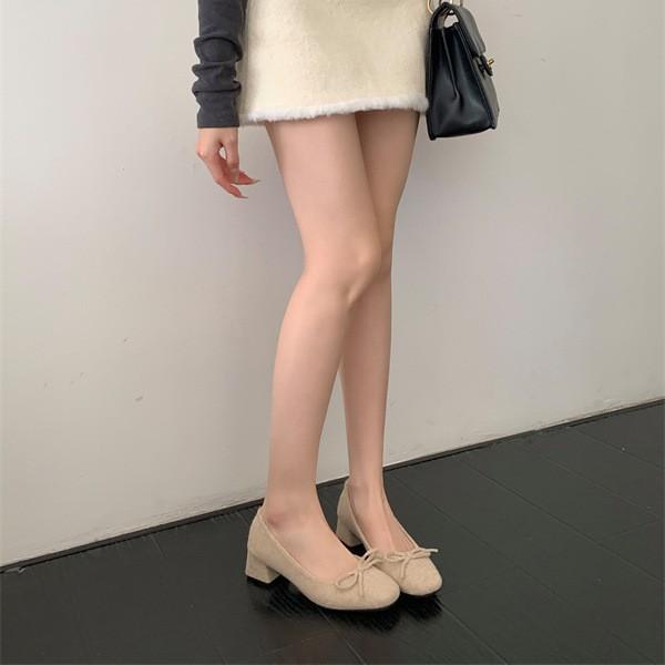 2025 Autumn and Winter New Square Head Thick Heel Doudou Shoes Bow Mao Mao Shoes Fashionable Versatile Cotton Shoes