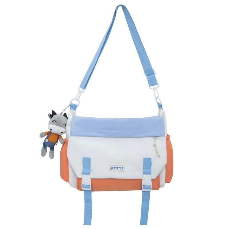 Large Capacity Canvas Single Shoulder Bag Urban Simple Style Soft With Car Stitching Trendy Crossbody Bag