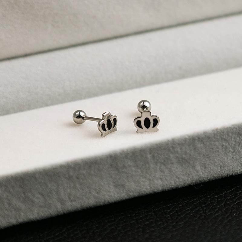 Stainless Steel Geometric Black Series Stud Earrings, Cross Simple Earrings, Love Dripping Oil Personalized Earrings