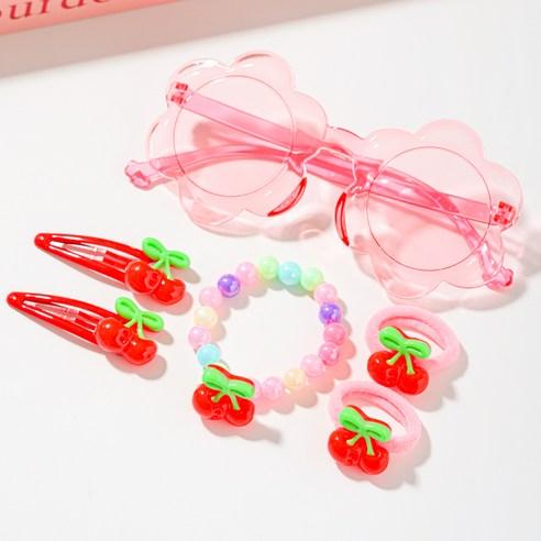 Sweet Cherry Kids Fashion Accessory Set Glasses Bracelet Hair Clips & Hair Ties 6 Pcs