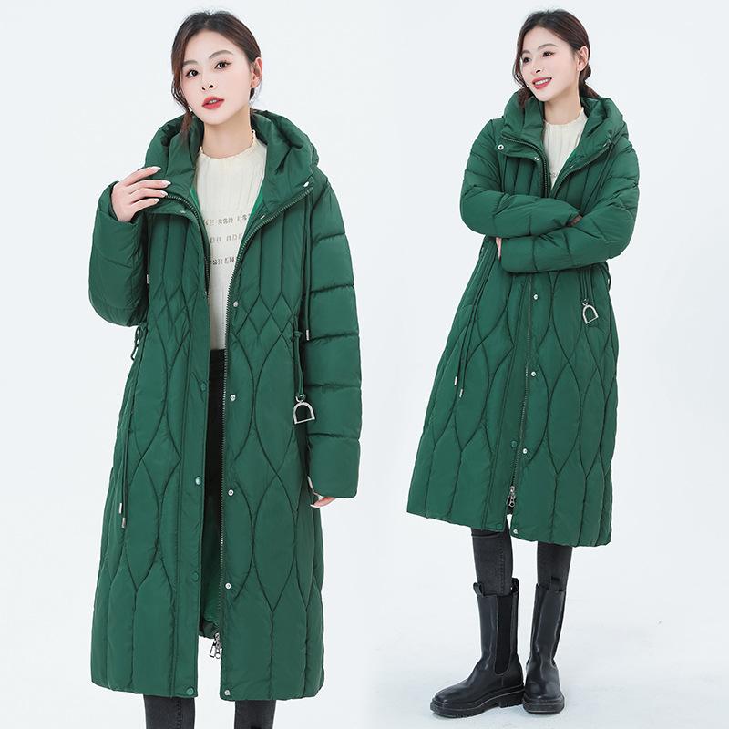 Diamond-shaped Plaid Small Fragrance Down Cotton Jacket Women's 2025 Winter Wear New Mid-length Over-the-knee Plus-size Slim Padded Jacket