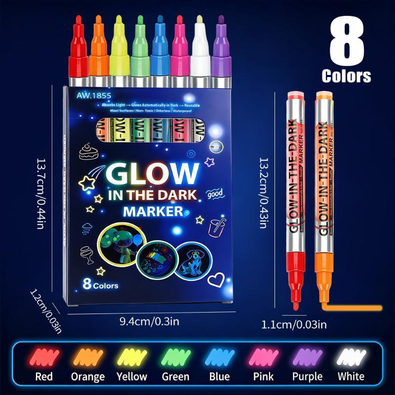 8 Colors Fluorescent Luminous Marker Party Decoration Paint Diy Crafts Creative Artwork Waterproof Non-Toxic Dark Pen Draw Tool