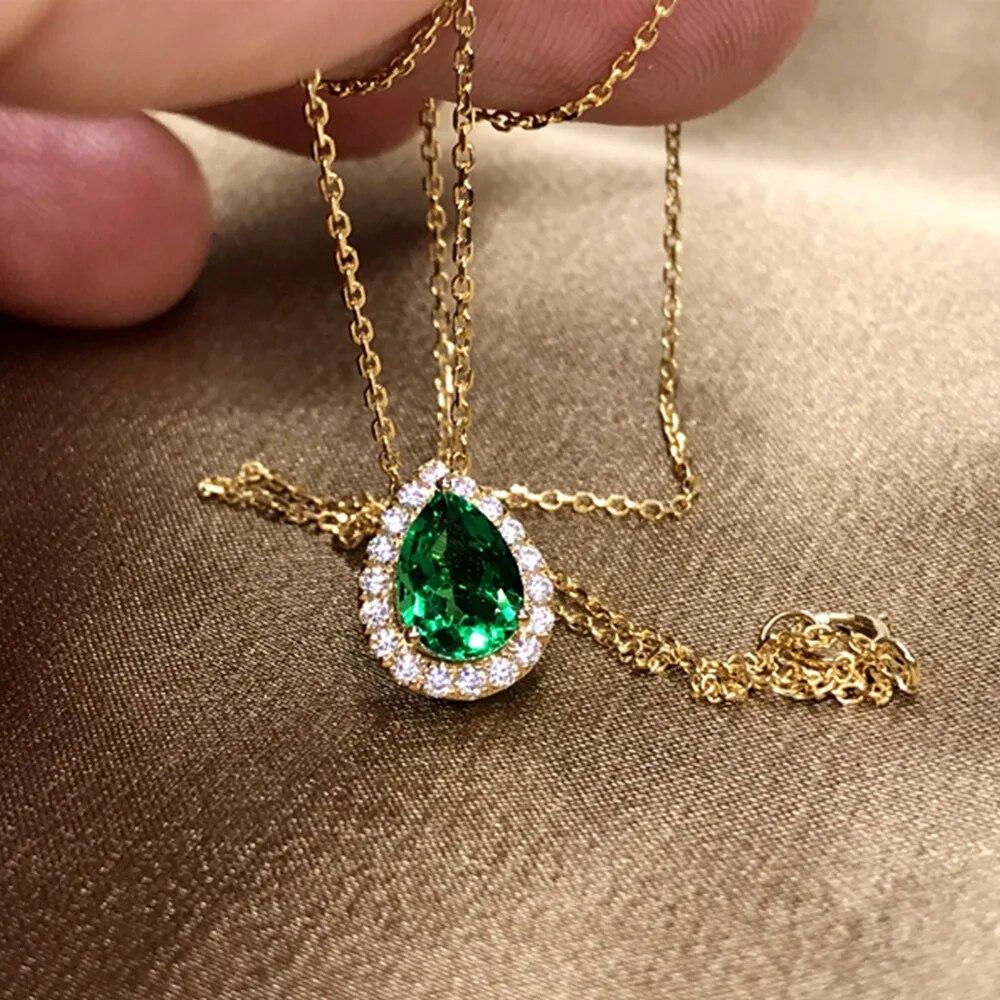 Collier Ras Du Cou En Argent 925 Plaqué Or - Émeraude Simulée - Cœur