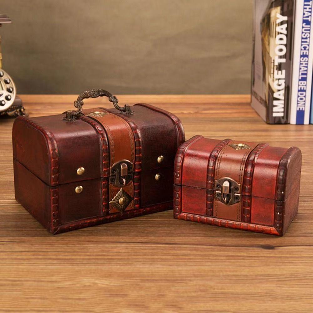 Wooden Jewelry Storage Box Decorative Jewelry Box Creative Treasure Chest  Room Props