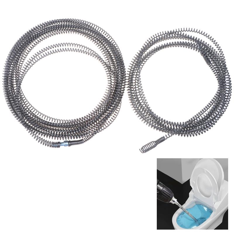 Durable Steel Spring Drain And Toilet Unclogging Cable, 5/10M Length, Compatible With Drills And Includes Connector