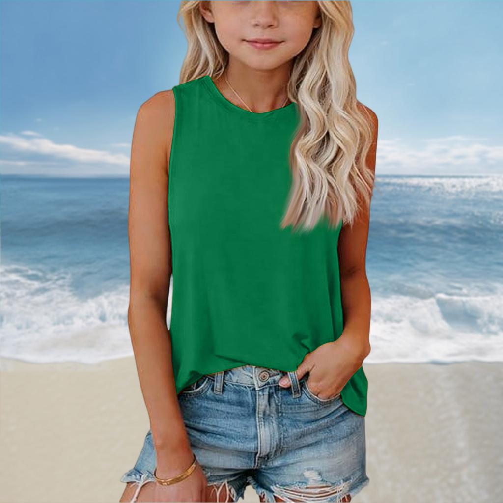 Girls Kids Summer Crewneck Sleeveless Shirts Tank Tops