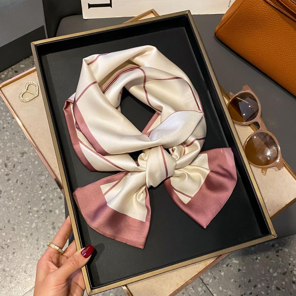 Luxury Women Elegant Boho-Chic Print Scarf Headband Neckerchief Foulard Female Hair Scarfs Neck Tie Skinny Scarves Soft Satin
