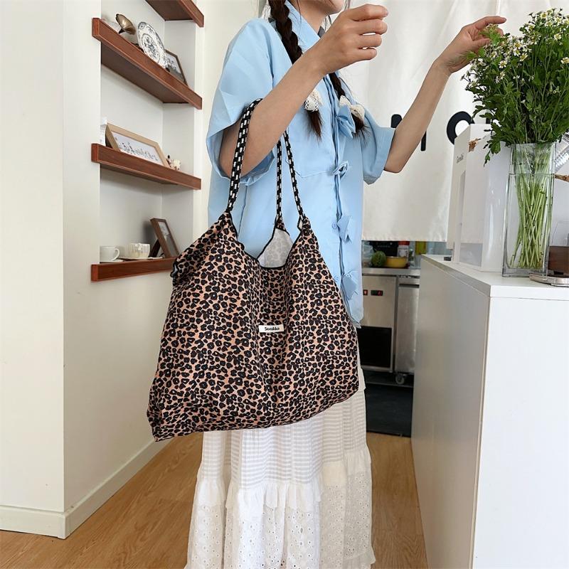 4 Vintage Leopard Corduroy Shoulder Bag Large Capacity Travel Tote Bag Fashion Underarm Bag