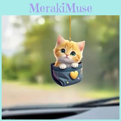 Adorable Acrylic Cat Decor Hanging Ornament For Home And Car Interior Decoration
