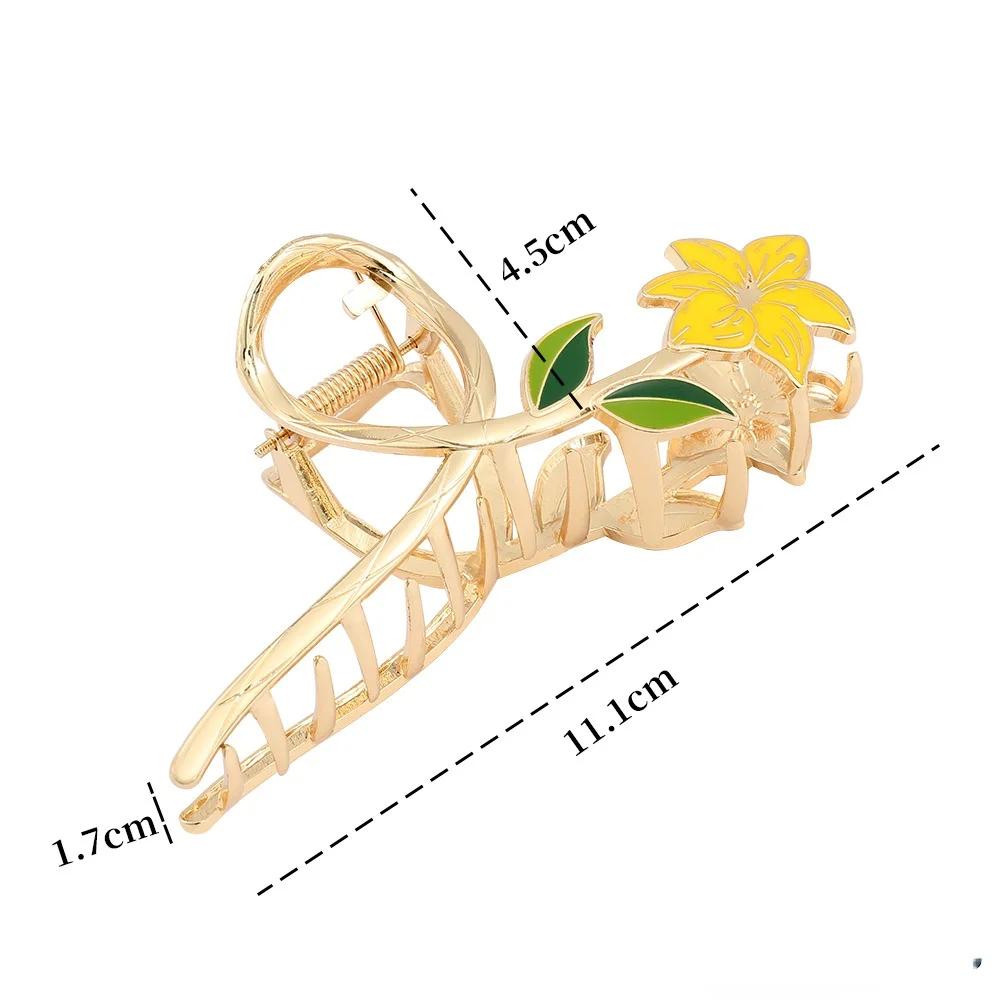 Fashionable Retro Metal Lily Flower Grab Clip for Women's Ponytail Shark Clips Gorgeous Elegant Sweet Girl Headwear Design Gift