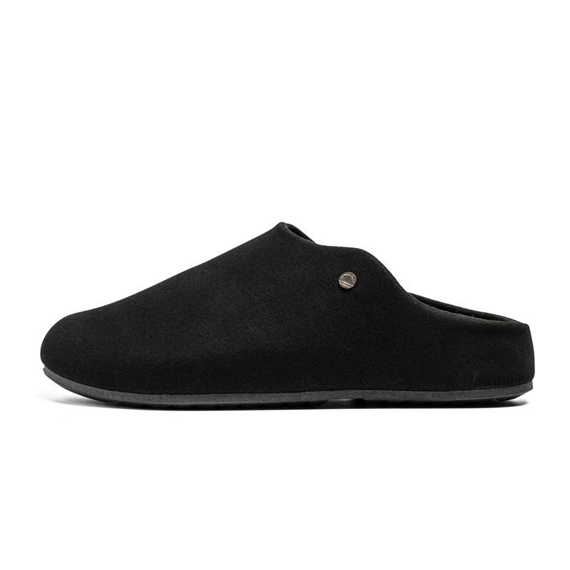 

Spring Men Shoes Leather Slippers Simple Birken Style Casual Slides Winter Home Plush Slippers 46 чорний
