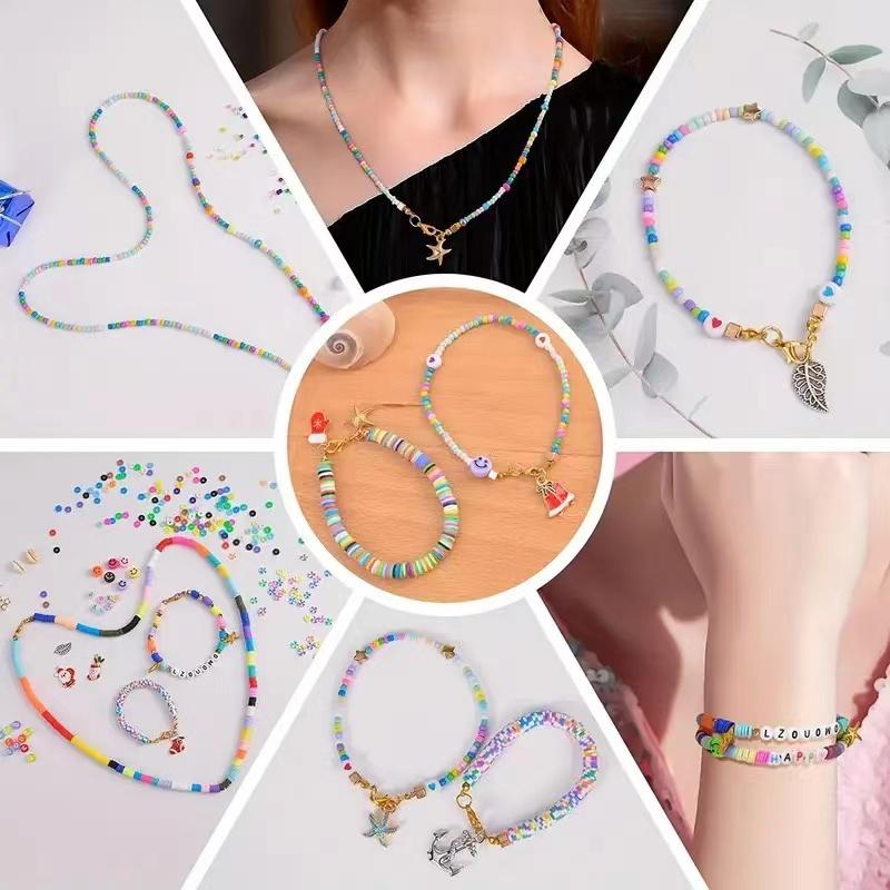 DIY Clay Beads Bracelet Making Kit Seed Beads Kit for Friendship Jewelry Making,Polymer Heishi Beads with Charms Gifts
