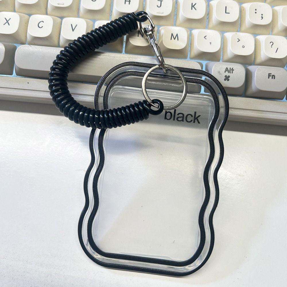 Soft Silicone Kpop Photocard Holder Spring Rope Sliding Cover Transparent Card Holder With Star Keychain