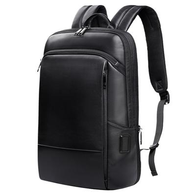 Achiyu Echtleder Business-Rucksack 17-Zoll-PC-Fach Erweitern USB-Ladeanschluss Wasserdicht Schwarz