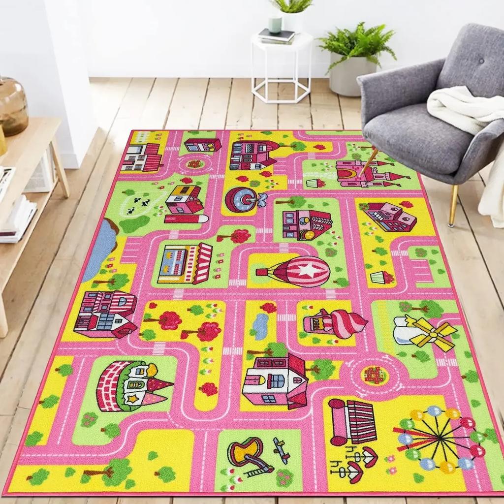 Cartoon Road Cute Children's Game Room Carpet Plush Modern Home Decorative Rug for Bedroom Non-slip Washable Play Mats Large