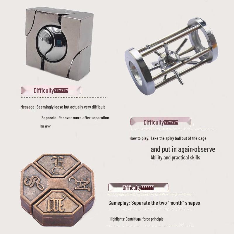 Kongming Lock Puzzle Set: Nine Interlocking Alloy Rings - Educational Disentanglement Toy