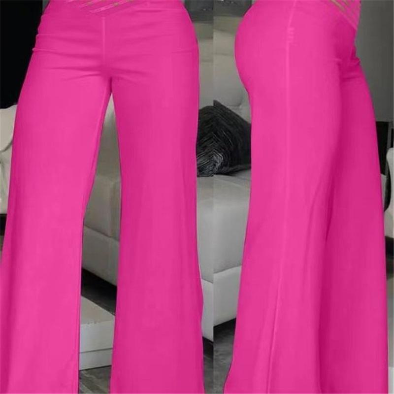 Summer European And American Sexy Women's  Hollow Waistband High Waisted Casual Straight Leg Loose Long Pants Wide Leg Pants