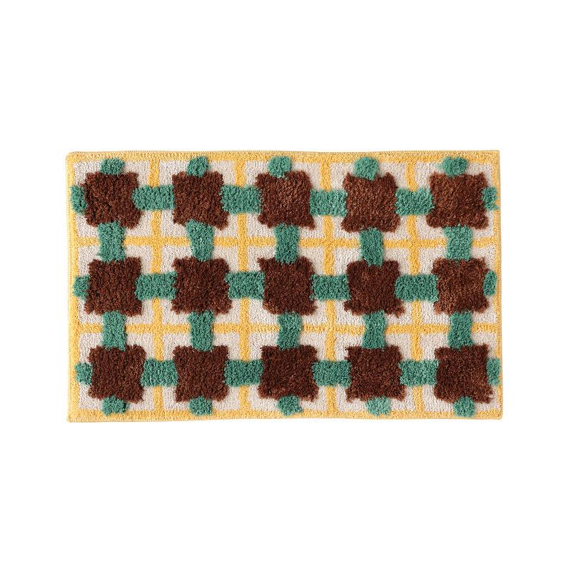 Einfacher karierter Schlafzimmer-Teppich, Badezimmer-Eingangsfußmatte, Winterwärme und Kälteschutz Heimdekoration