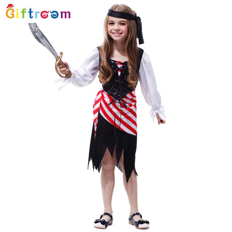 Pirate Costume Enchanting For Girls With Striped Irregular Hem For Halloween Fun
