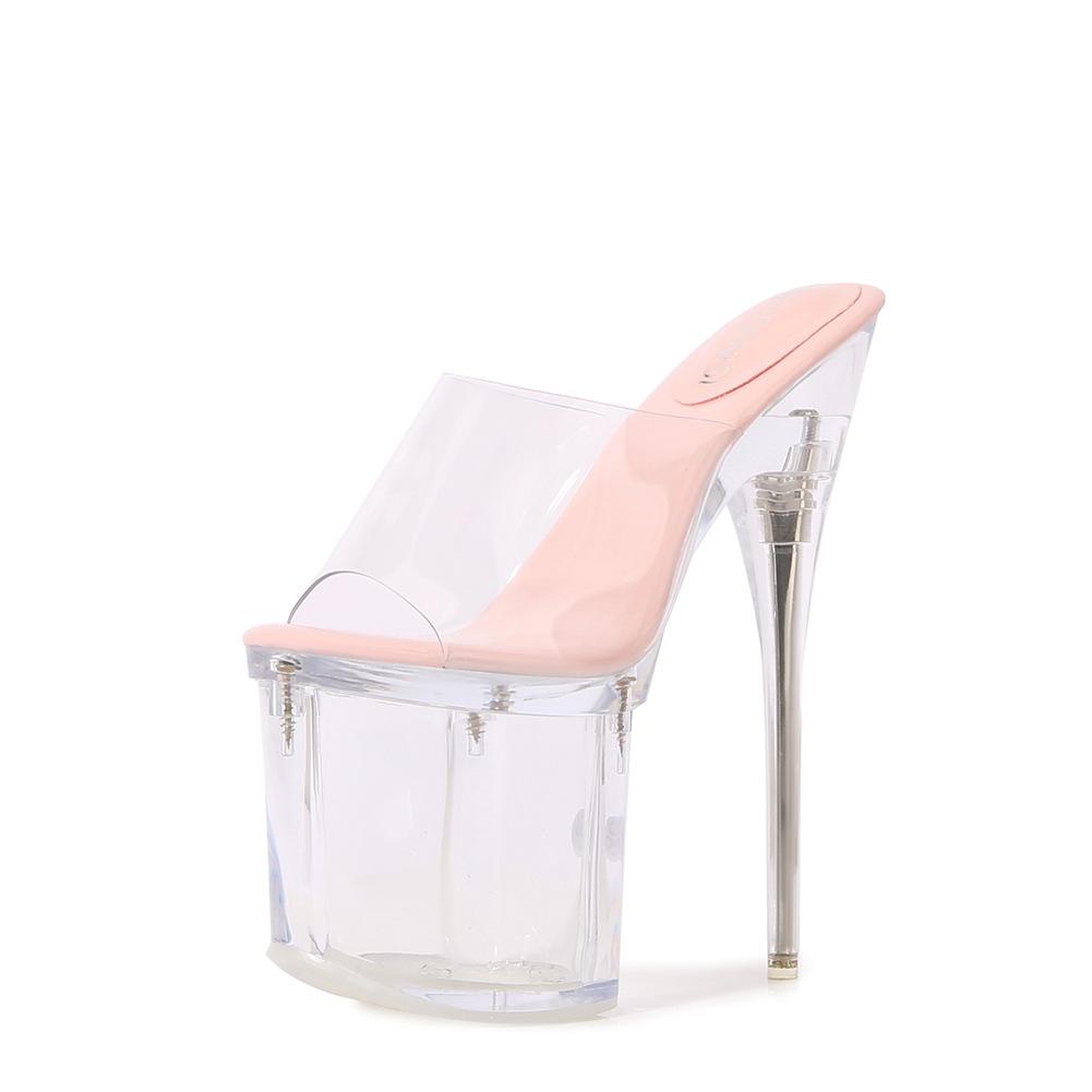 

Car model nightclub princess extra high heels stiletto sexy waterproof table hate sky high transparent super high sandals Melnys 43 рожевий