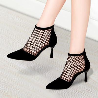 Sexy Mesh Women's Stiletto Mid-heel Fashion Pointed-toe Net Boots Fashion High-heeled Women's Shoes