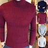 Casual Men Winter Solid Color Turtle Neck Long Sleeve Twist Knitted Slim Sweater