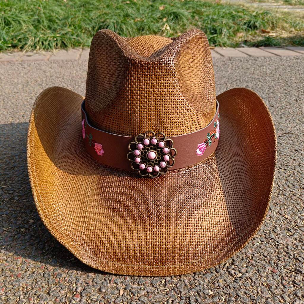 summer Cowboy Hat Summer Outdoor Travel Turquoise Accessories for Men and Women Retro Gentleman Western Cowboy Straw Hat