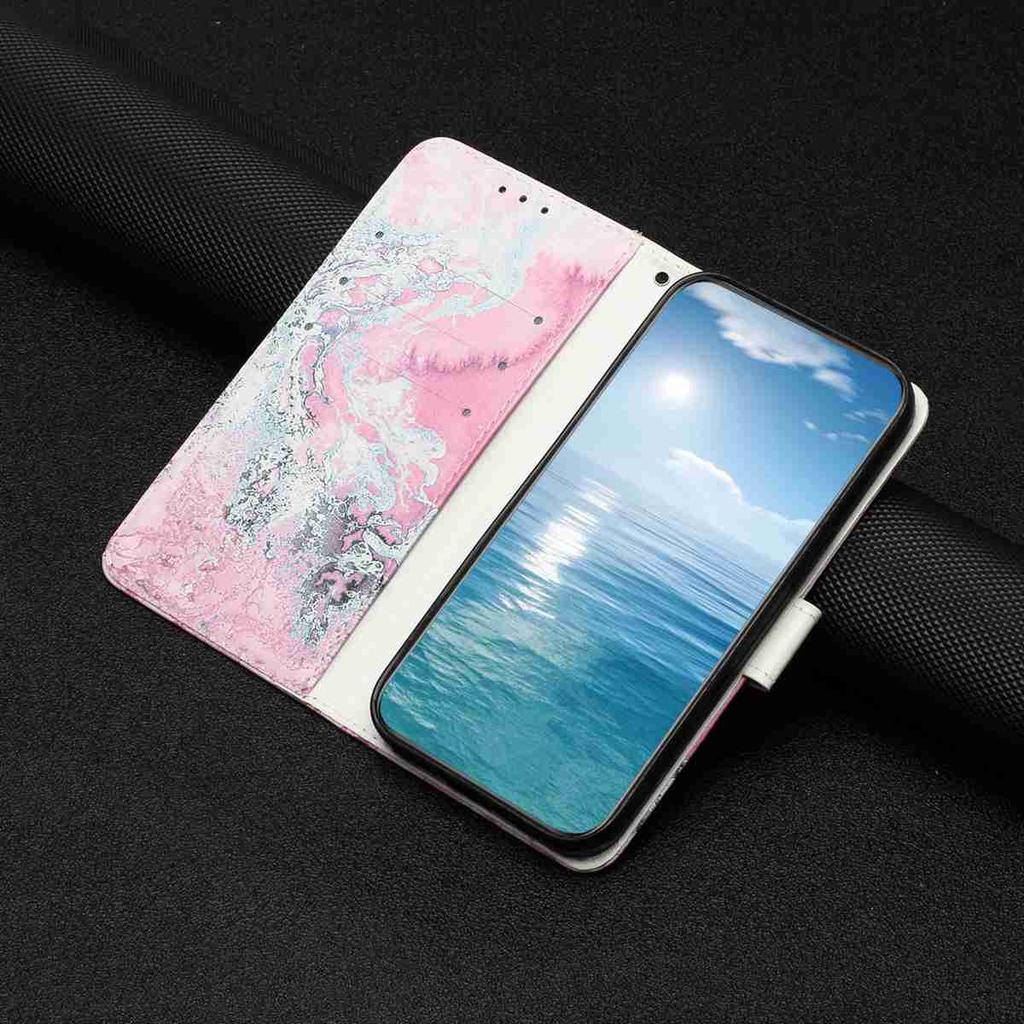 Pink Seawater Pattern Shockproof Card Slots PU Leather Wallet Case for iPhone,Samsung,Huawei,Xiaomi,Moto,Tecno,Google,Nokia,Oppo,ZTE,Blackview..