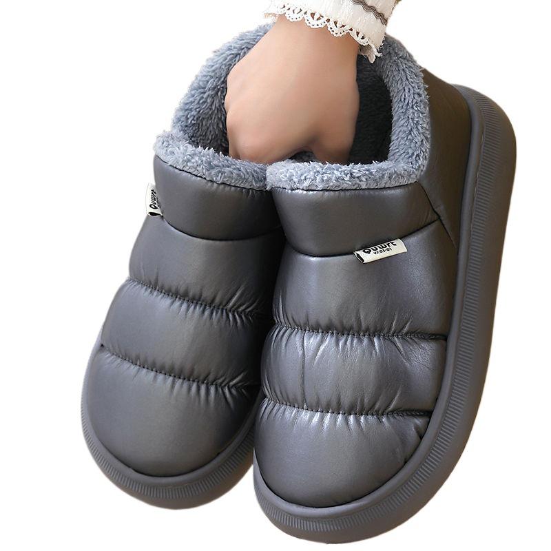 EVA Non-Slip Waterproof Plush High-Top Cotton Slippers for Men & Women - Thick Sole, Heel-Covered Design for Winter, Indoor/Outdoor Use