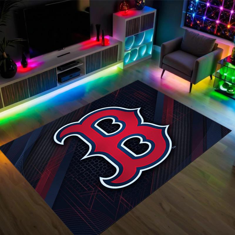 Boston Red Sox Design Crystal Velvet Carpet Cozy Non?Slip Printed Rug For Bedroom Living Room Entrance