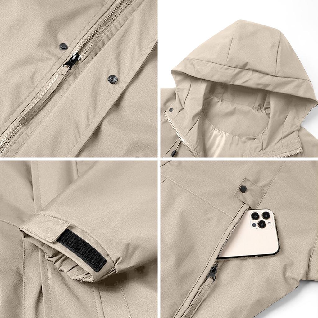 Men's Outdoor Hooded Jacket Thickened Loose Fit Windproof Waterproof Breathable Lightweight Shell for Hiking Camping