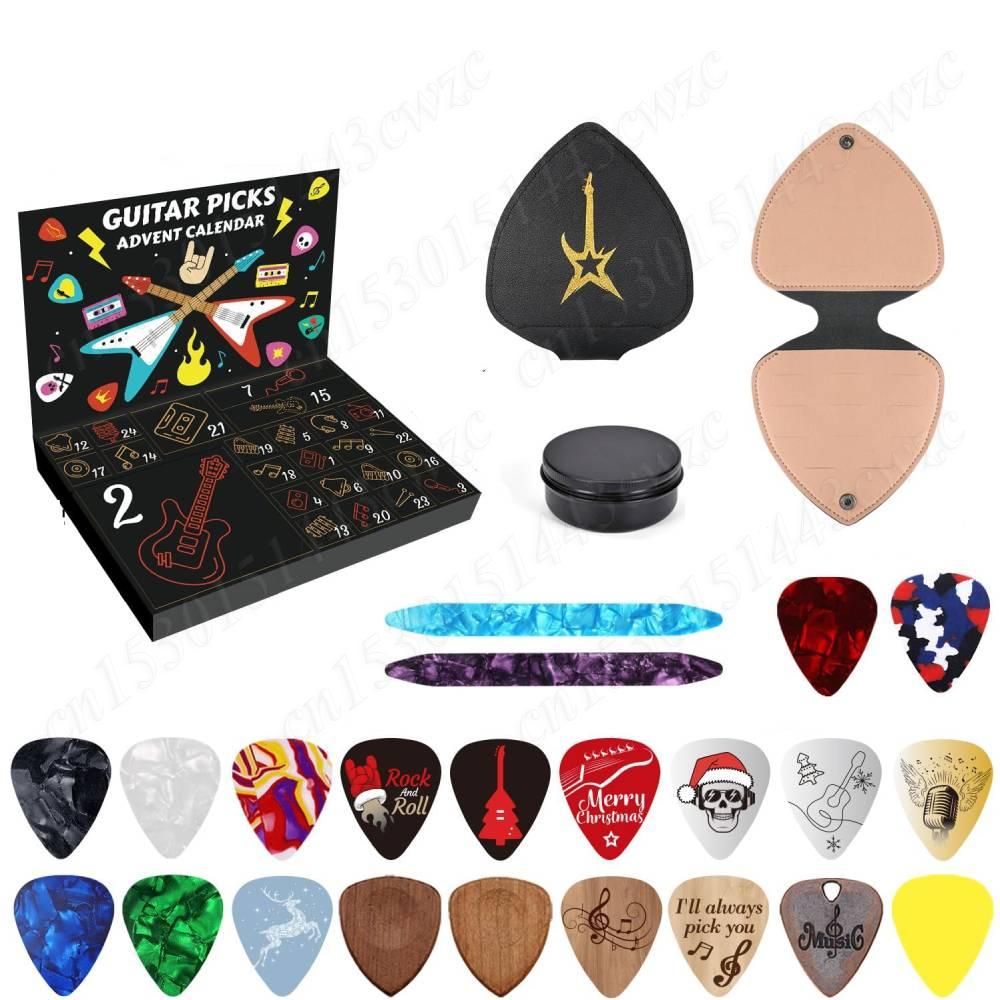 Guitar Picks Countdown Calendar with 20 Guitar Picks & 2 Oud Picks Holder Xmas Advent Calendars for Guitar Bass Ukulele Players