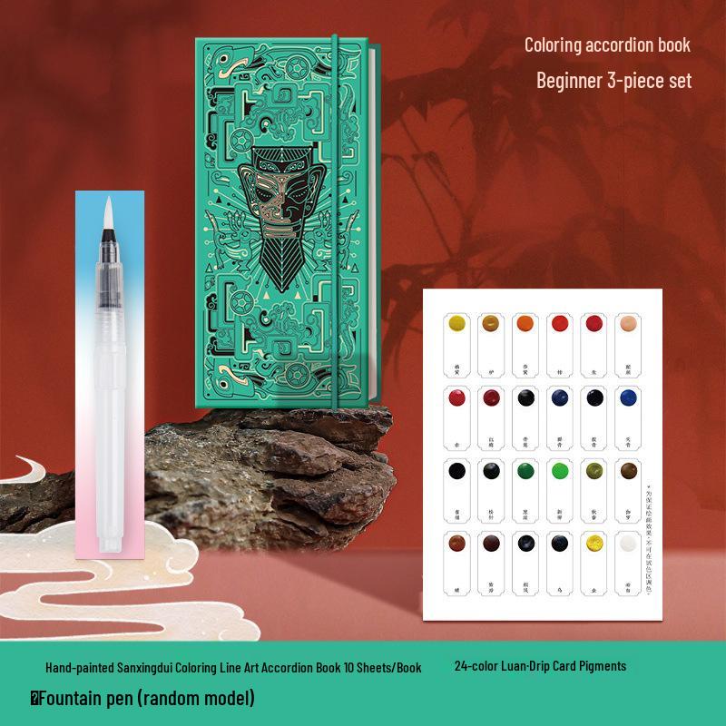 Feile Bird National Style Watercolor Accordion Folded Painting Book - Dunhuang Palace Design, 300g, Includes Line Drawing and Stacking Features.
