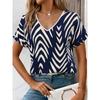 New Women's Geometric Striped 3d Print T-shirt Women Fashion Casual V-Neck Short Sleeve Daily Tops Tees Women Clothes Large Size