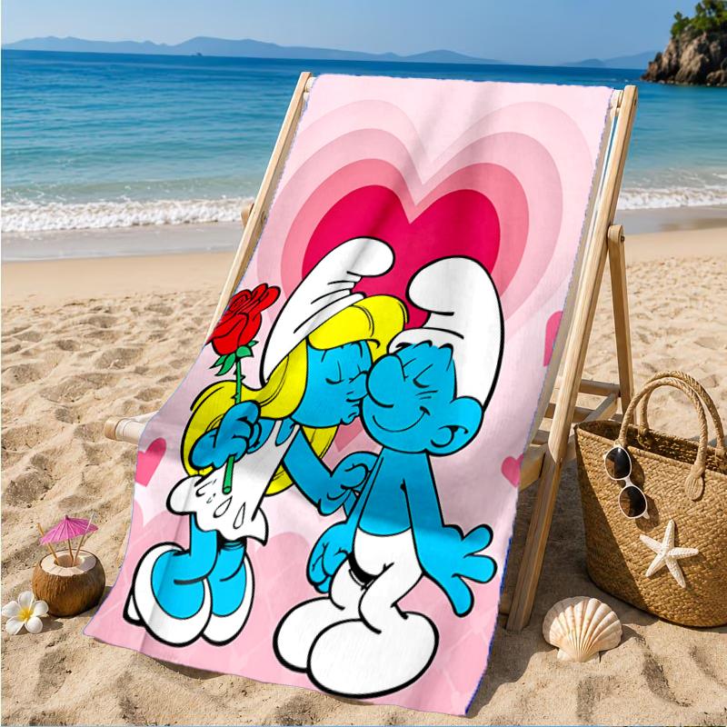 Blue Smur-f Characters Beach Towel, Super Soft Microfiber, Perfect Gift for Her/Him, Birthday, for Pool, Beach, Travel, Decor Beach Party