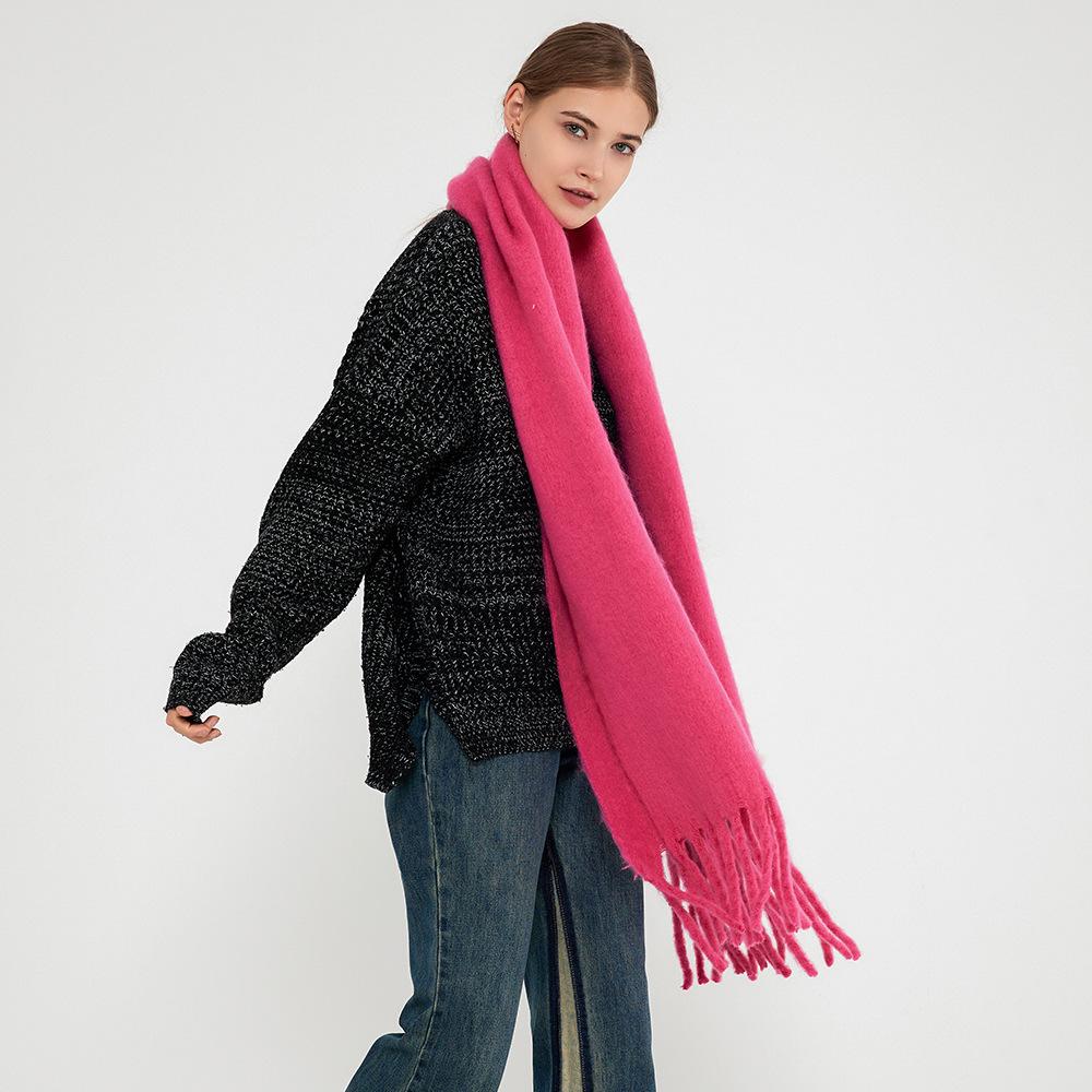 Eșarfă de toamnă și iarnă pentru femei în stil european și american, șal cald îngroșat cu ciucuri de culoare solidă Pashmina