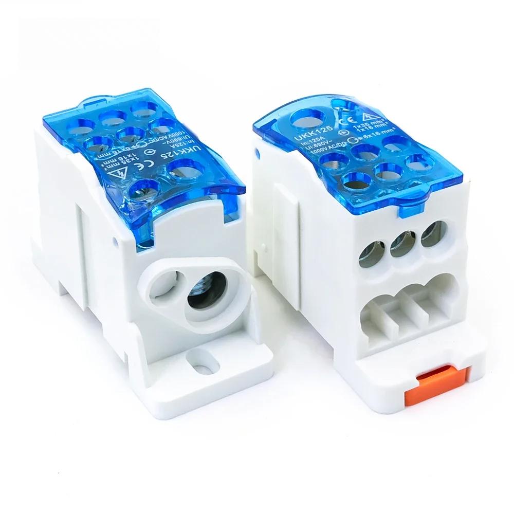 

UKK125A Din Rail Terminal Block One In Six Out Power Distribution Block Universal Electric Wire Connector Junction Box 1 Piece