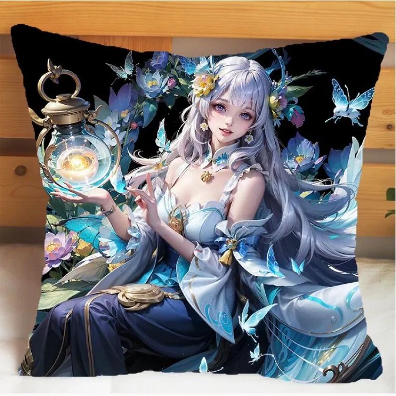 Arena of Valor Honor of Kings Xi Shi Polštář a Povlak na polštář Potah na polštářek Oboustranný tisk Plyšové Dekorační polštáře 40x40cm