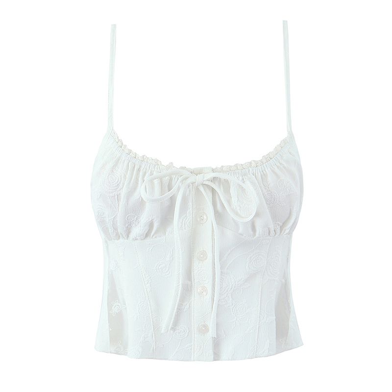 White Rose Julie Set French style Pure Design Embroidery Lace Sling + Mesh Patchwork Skirt Two-piece Set