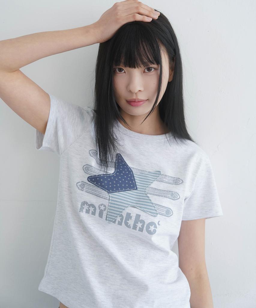 Mimdeowodeulobeu Napoleon Star Crop Patch T-Shirt_Light Gray