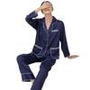 1011 ice silk pajamas women's cardigan premium casual long-sleeved trousers imitation silk new solid color